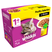 Whiskas Adult 1+ Wet Cat Food Pouches Poultry in Gravy 12 x 100g 