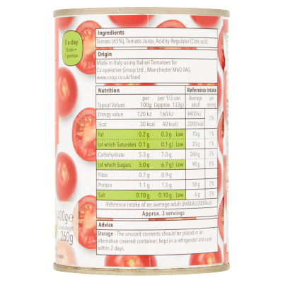 Co-op Italian Chopped Tomatoes in Tomato Juice 400g