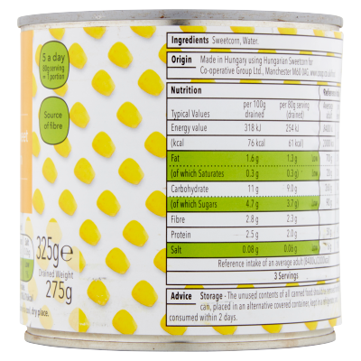 Co-op Naturally Sweet Sweetcorn in Water 325g
