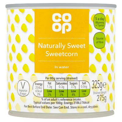 Co-op Naturally Sweet Sweetcorn in Water 325g