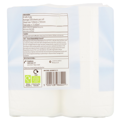 Co-op Soft White Bathroom Tissue 4 Rolls 2-Ply