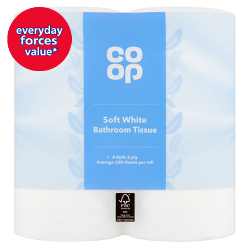 Co-op Soft White Bathroom Tissue 4 Rolls 2-Ply