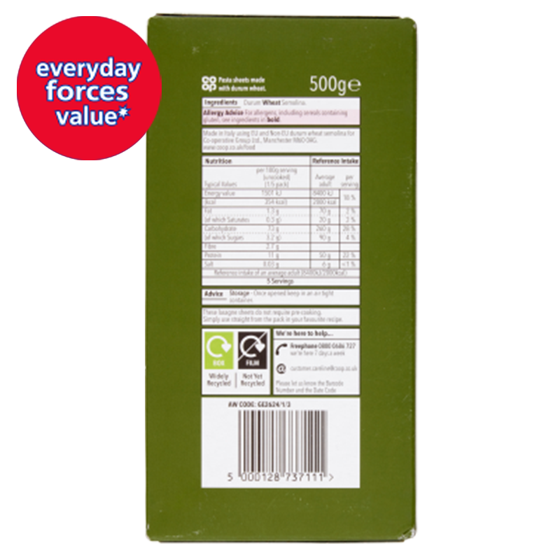 Co-op Plain Lasagne 500g