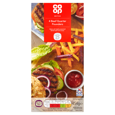 Co-op British 4 Beef Quarter Pounders 454g