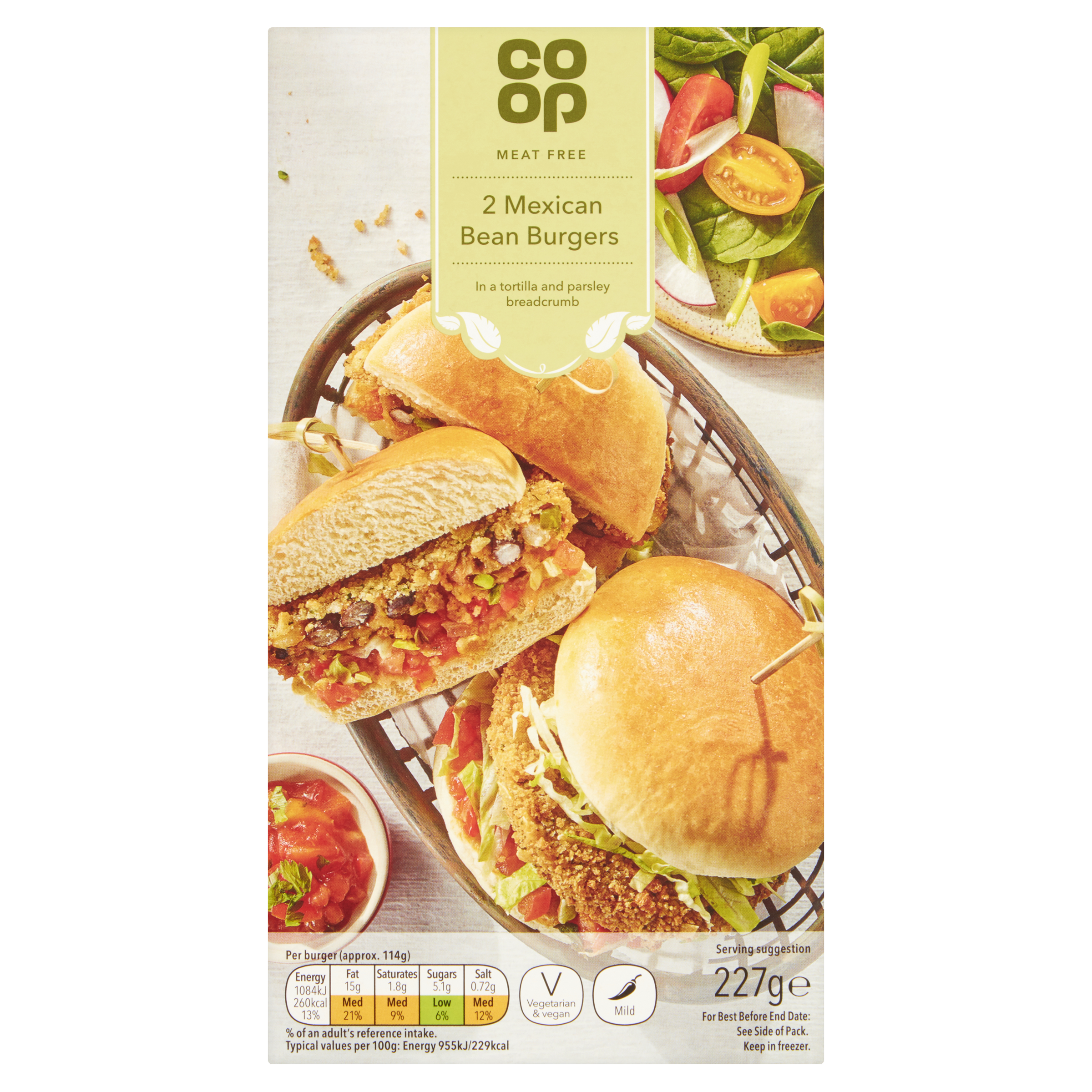 Co-op Meat Free 2 Mexican Bean Burgers 227g