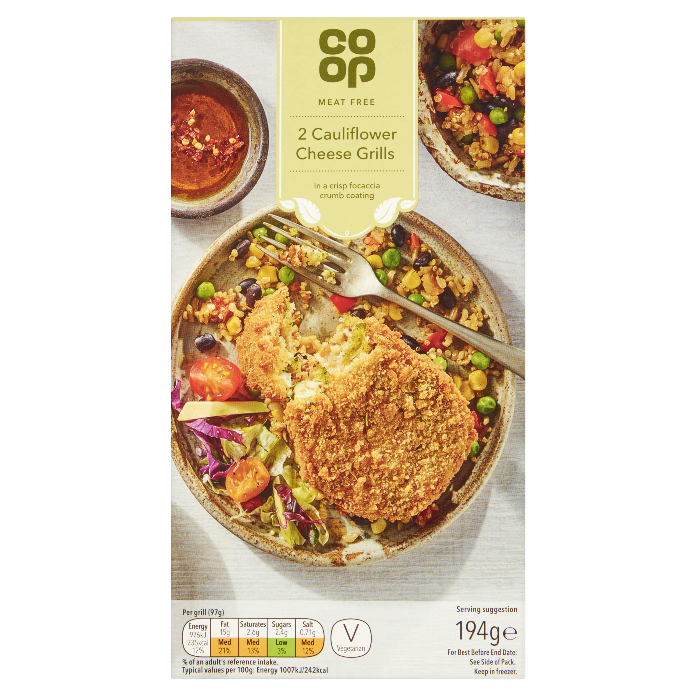 Co-op Meat Free 2 Cauliflower Cheese Grills 194g