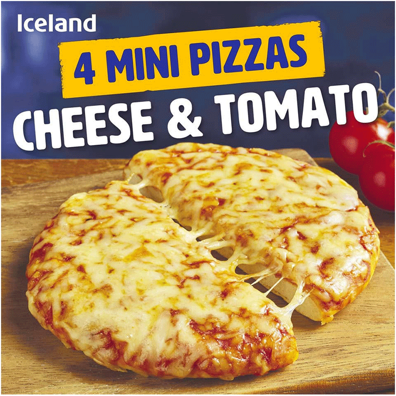 Iceland 4 Mini Pizzas – Cheese and Tomato 356g