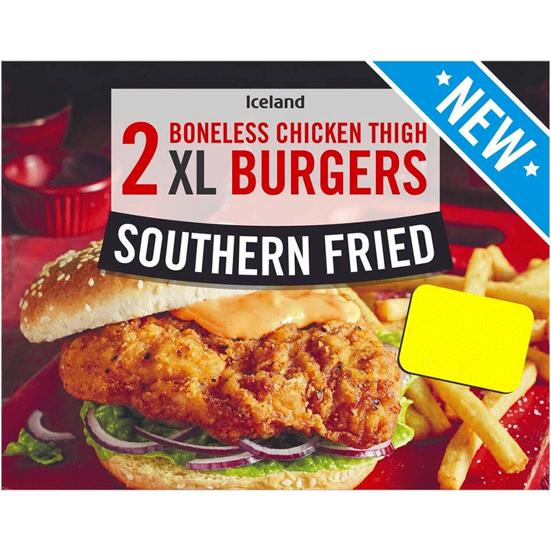 Iceland 2 Southern Fried Boneless Chicken Thigh XL Burgers 300gr