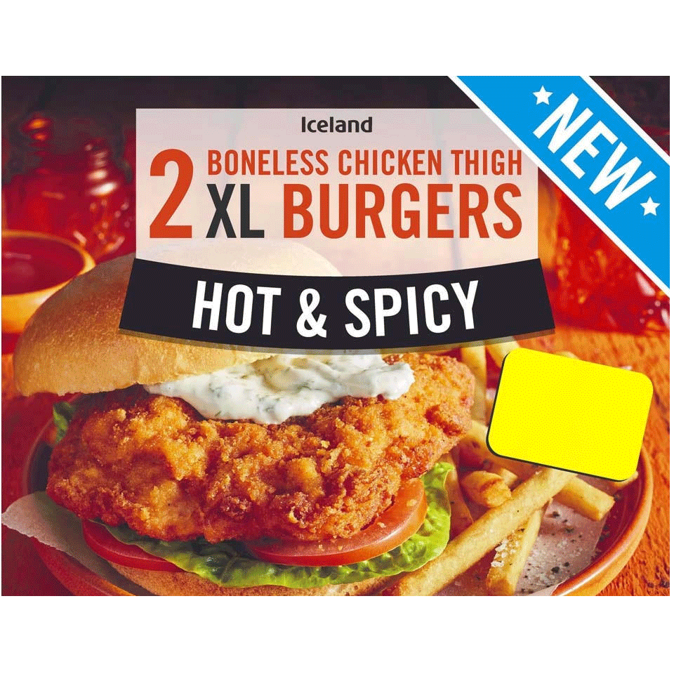 Iceland 2 Hot and Spicy Boneless Chicken Thigh XL Burgers 300gr